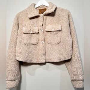 • Pink Rose Sherpa Teddy Jacket – Worn Cozy Crop | Size Small